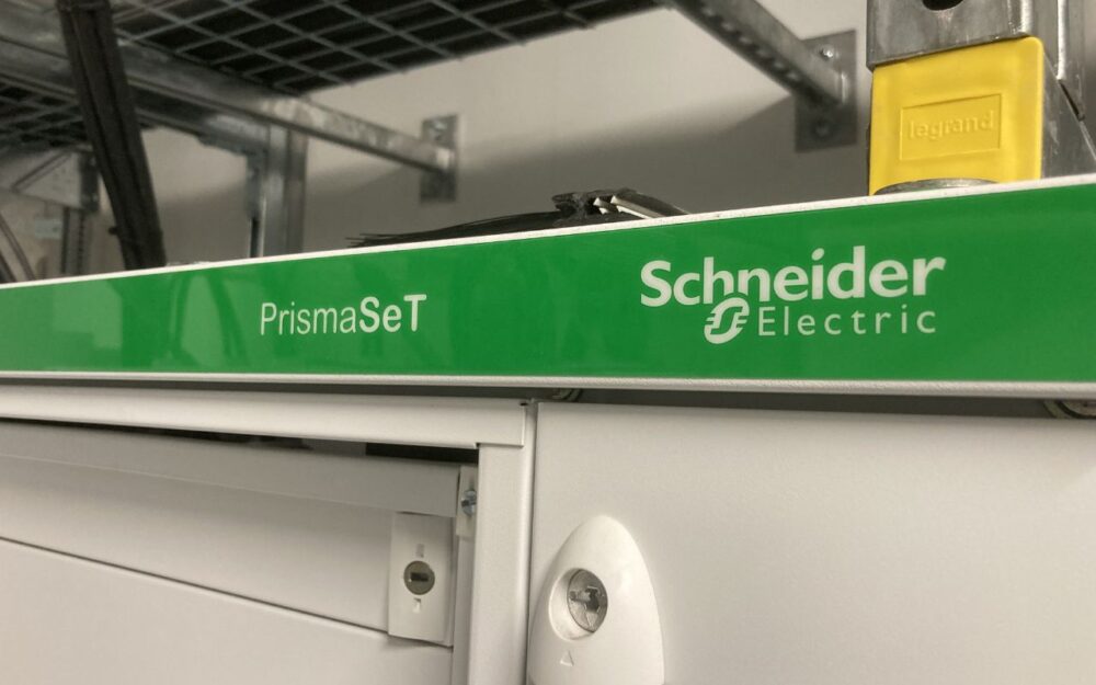 Close-up of the Schneider Electric PrismaSeT switchgear cabinets installed in the site's electrical room.
