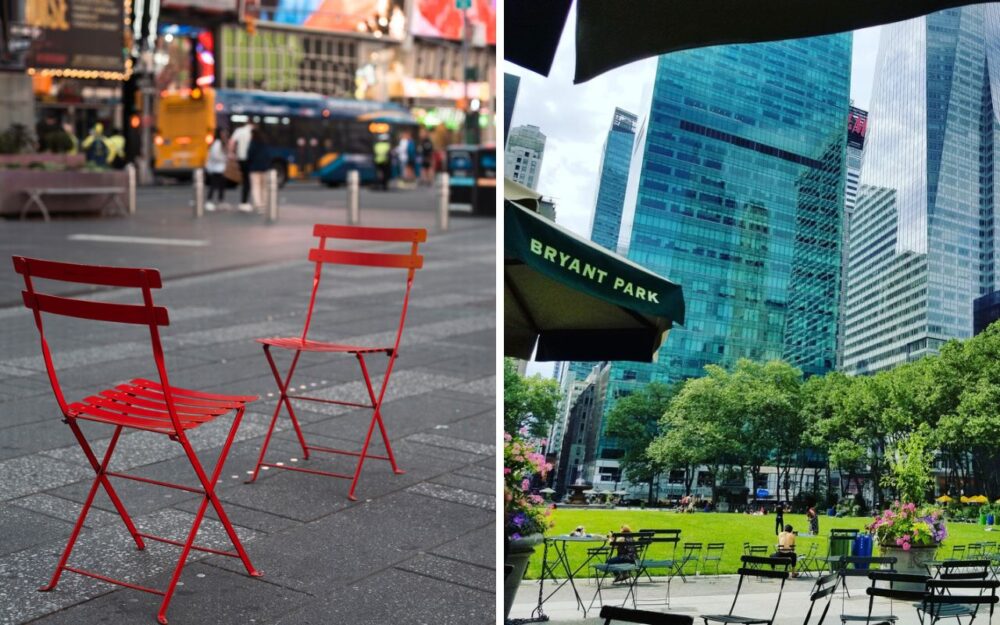 Fermob's Bistro chairs in Time Square & in Bryant Park, USA